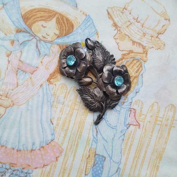 🌙Huge Sterling Blue Rhinestone Flower Brooch - Picture 13 of 15